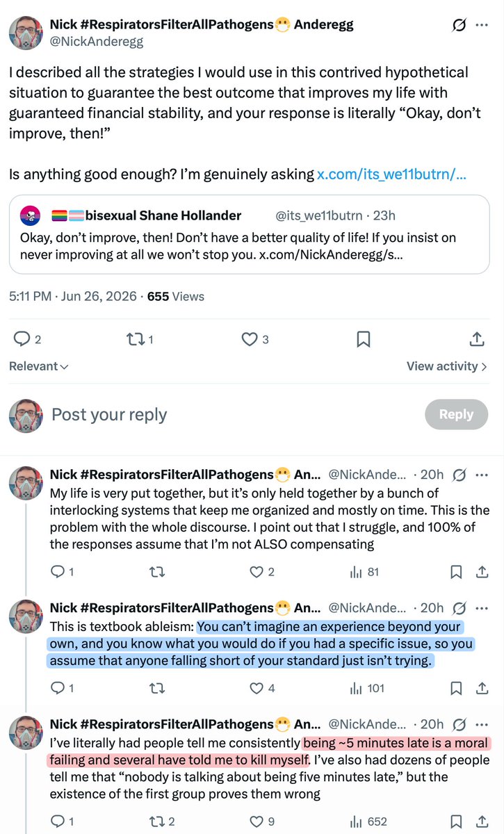 NickAnderegg's tweet photo. Literally nobody taking the "lateness is a moral failing" position has said anything original, so here are all my thoughts about being a moralizing little bitch in one place

You could just not *intentionally* make other people's lives more difficult than they already are. https://t.co/kICAFUPZwy
