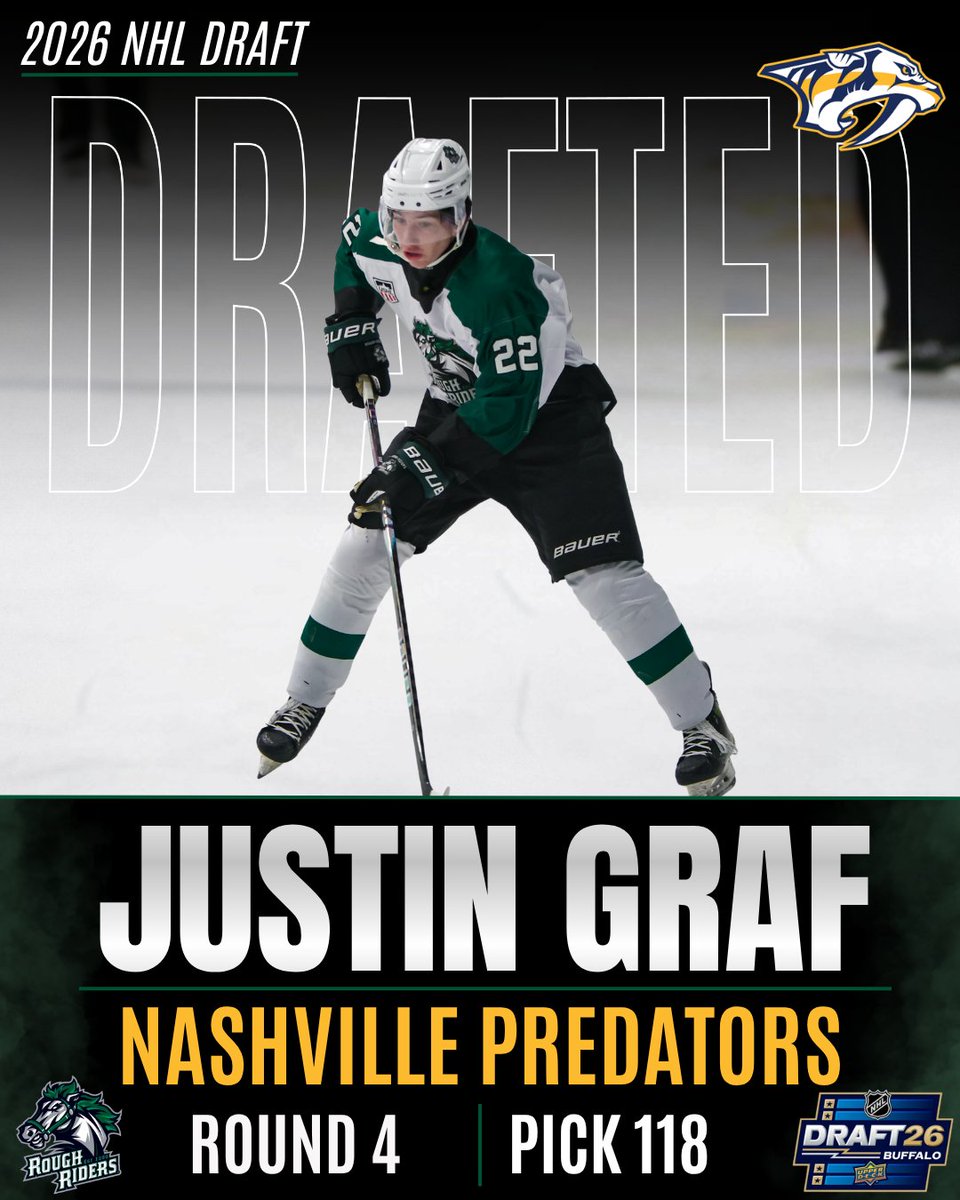 RidertownUSA's tweet photo. Graf is headed to Nashville!

With the 118th pick, the Nashville Predators selected RoughRiders Justin Graf! Congratulations to Justin and the Graf family! 

#LetsRide #USHL #NashvillePredators https://t.co/3vK5tmfzSN