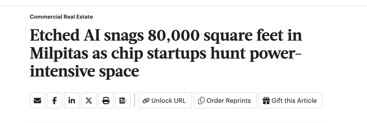 joy's tweet photo. For those of you following AI, semis, and chips, just saw this news about @Etched grabbing more space in the South Bay. (Can Milpitas be defined as South Bay? idk) https://t.co/Gcz6BdgMBn