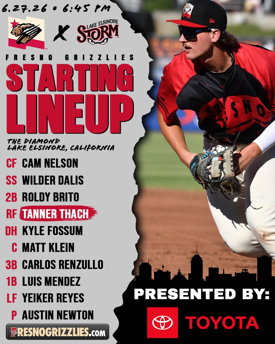 FresnoGrizzlies's tweet photo. Tanner Thach, just two hit shy of 100, and the Grizzlies enter Saturday night's contest in Lake Elsinore looking to secure the series victory.

Tune into https://t.co/OyrlSRpxMC as Austin Newton takes the hill for Fresno.

The Chukchani Gold Pregame Show begins at 6:30pm. https://t.co/EXmlnVpXmA