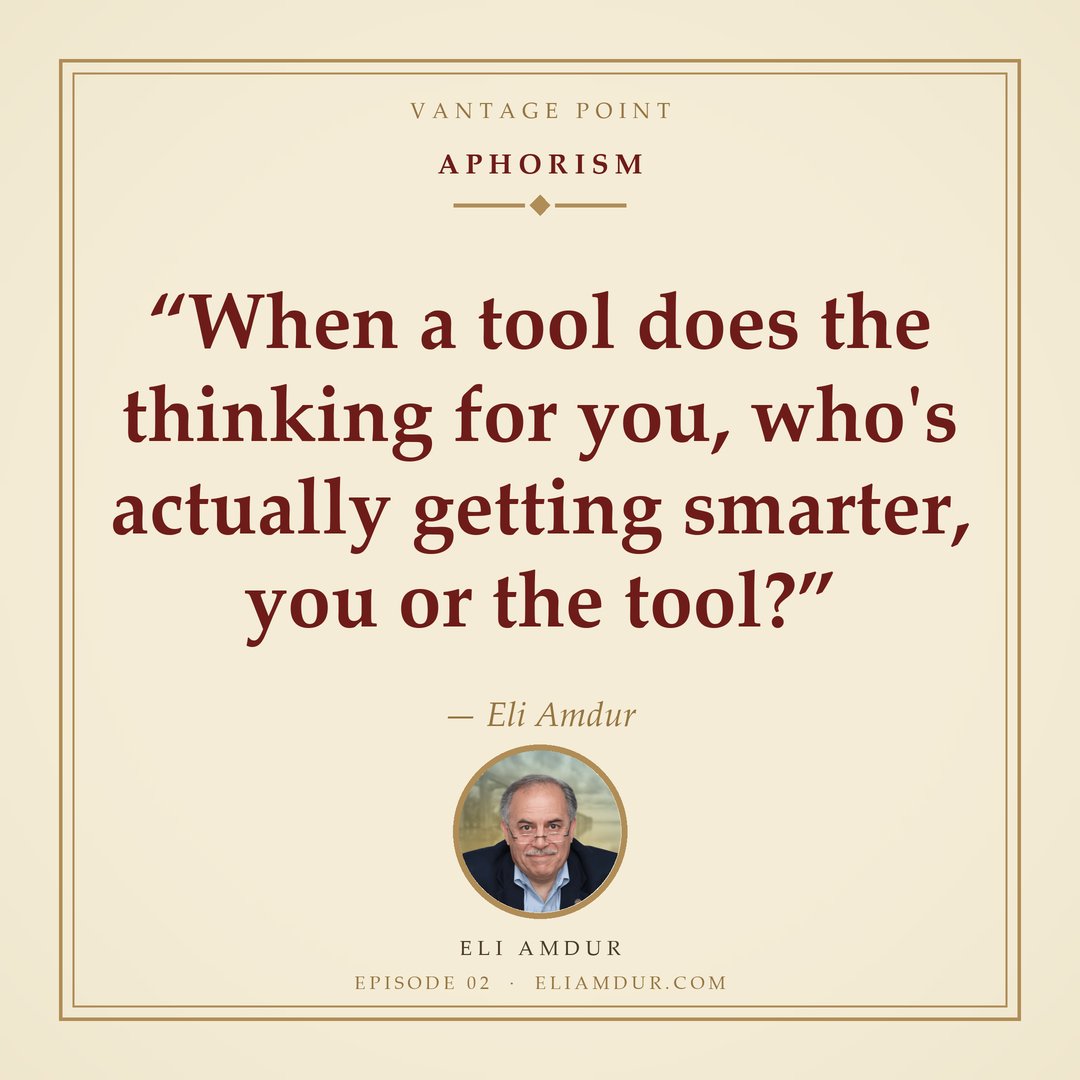 EliAmdur's tweet photo. “When a tool does the thinking for you, who's actually getting smarter, you or the tool?” — Eli Amdur

Where do you land? Weigh in below, then join the conversation at https://t.co/98hxb5hVac and on our Facebook page (https://t.co/WQ8hHBHVW9). https://t.co/VgAwAeHWBl