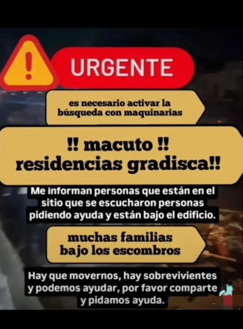 desiree7108's tweet photo. Favor difundir !! Necesitan maquinaria ! Ayuda para rescatar a familias atrapadas en macuto  Venezuela #VenezuelaNoEstáSola #EarthquakeVzla #ayudahumanitaria #terremotovenezuela https://t.co/HXlUyebkQT