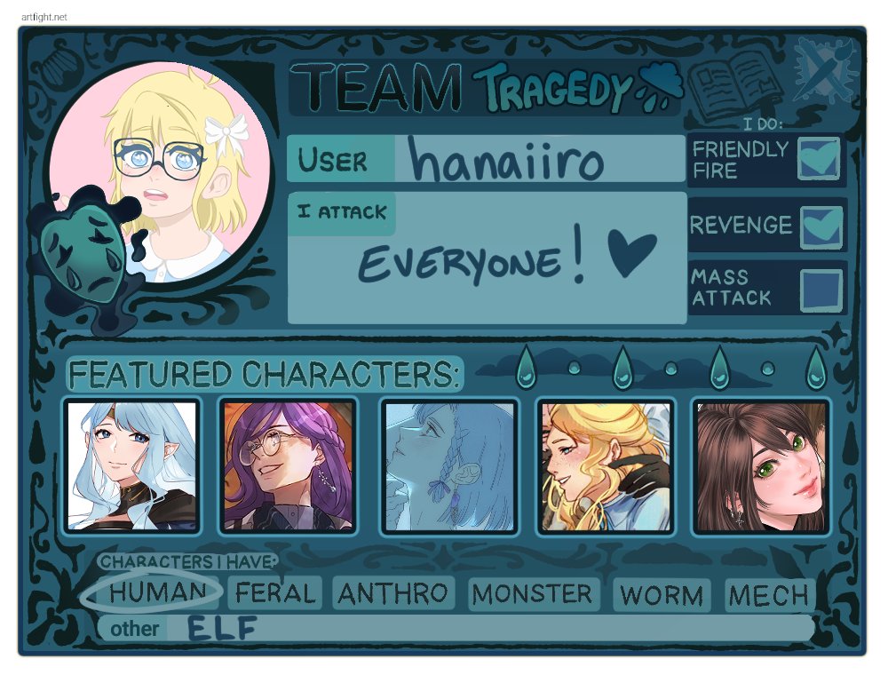 hanaiiro's tweet photo. Art Fight 2026 !!! let's go kings, queens, &amp; monarchs!!!
#artfight2026 #teamtragedy @theartfight https://t.co/o9NwrmRCh3