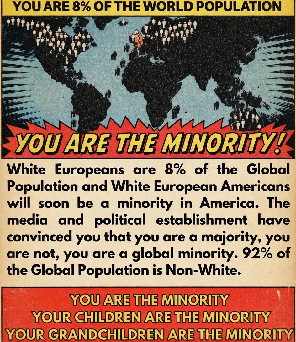 travelingflying's tweet photo. White people are the real minority. 

Too many people don’t know this. https://t.co/wGJSpPnTrm