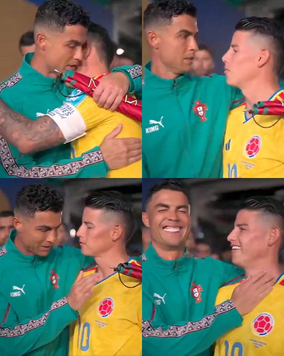 InvictosSomos's tweet photo. Qué HERMOSO MOMENTO en la Copa del Mundo, señoras y señores. El emotivo saludo entre Cristiano Ronaldo y James Rodríguez justo antes de enfrentarse en el torneo más importante que existe. El capitán de Portugal y el capitán de Colombia. Amigos, compañeros y, hoy, rivales. Cuántos recuerdos. Cuánta grandeza. Cuánta gloria. FÚTBOL PURO.