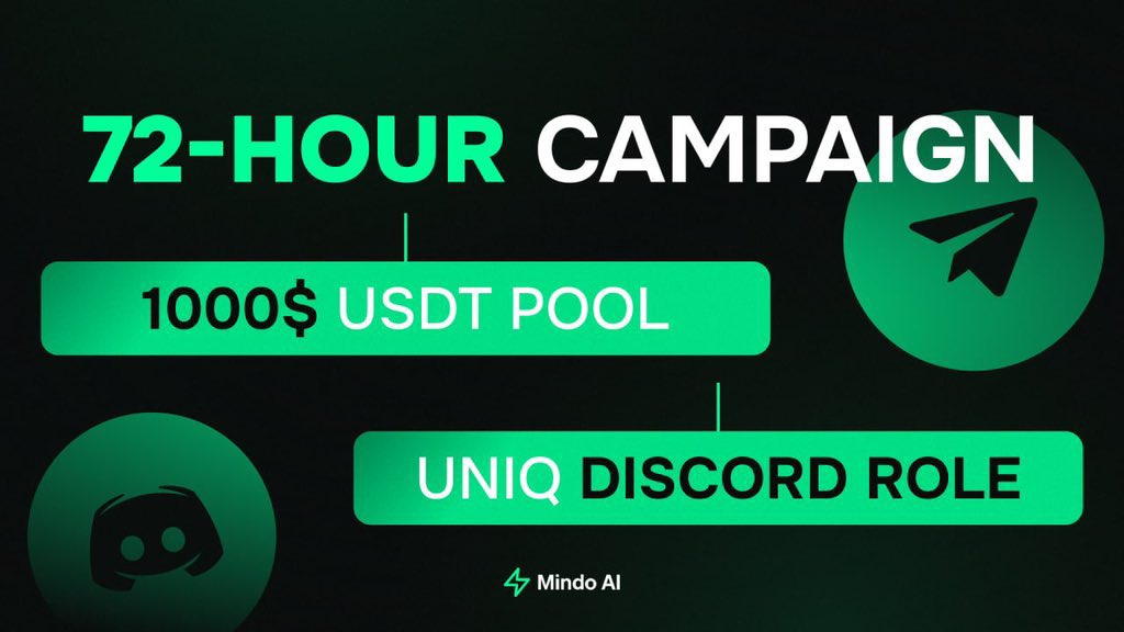 Zenofweb4's tweet photo. 72 hours. $1,000 USDT in rewards.

@mindoai is rewarding the community with 20 USDT for 50 winners, plus an exclusive Ascended Discord role for everyone who completes the campaign.

Here’s how to participate. In the comments below ⬇️ https://t.co/7rmvd2MrsJ