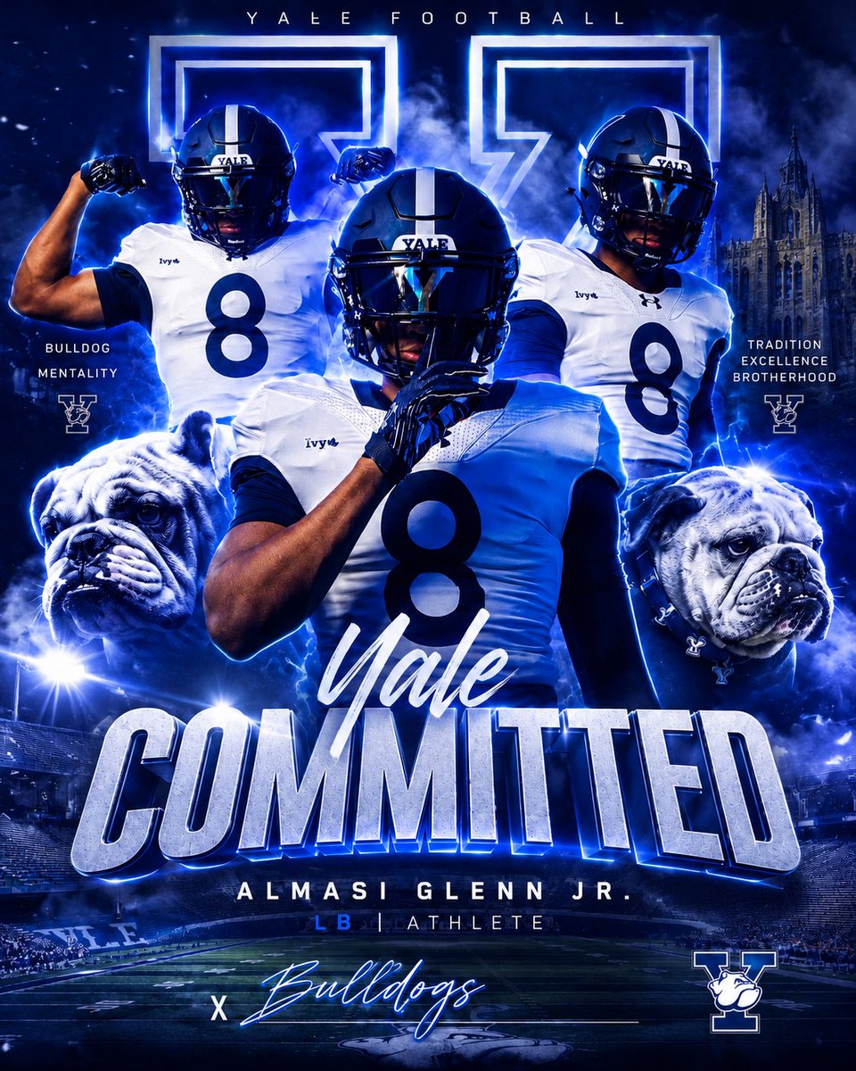 AlmasiXGlenn's tweet photo. I want to thank my Lord and Savior Jesus Christ for blessing me with my options to choose from throughout this process. I am blessed and excited to announce that I will be pursuing my academic and athletic career at Yale University. #gobulldogs🐶 #bleedblue🔵⚪️
@WFCoachCampbell https://t.co/alQBEcmnQT