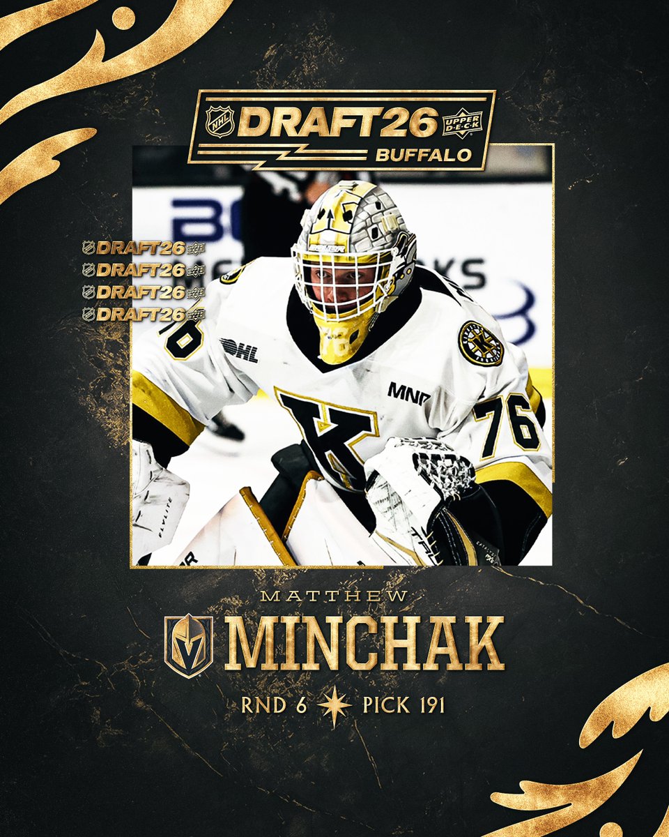 GoldenKnights's tweet photo. With the 191st-overall pick in the 2026 #NHLDraft, the Golden Knights select goaltender Matthew Minchak from the @KingstonFronts! https://t.co/2xIW0pST9b