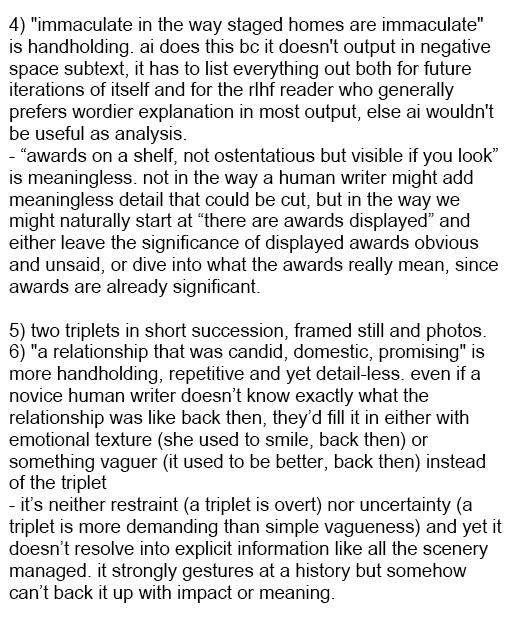Kiseichew's tweet photo. AI writes like it's paid per word yet trying for restraint. AI pattern matches &amp; generates based off humans, so detection needs both familiarity &amp; intuiting patterns before proof. Intuition isn't consistent btwn people or 100% right, but here's what I perceive in this AI pattern https://t.co/1stjVeHnq5