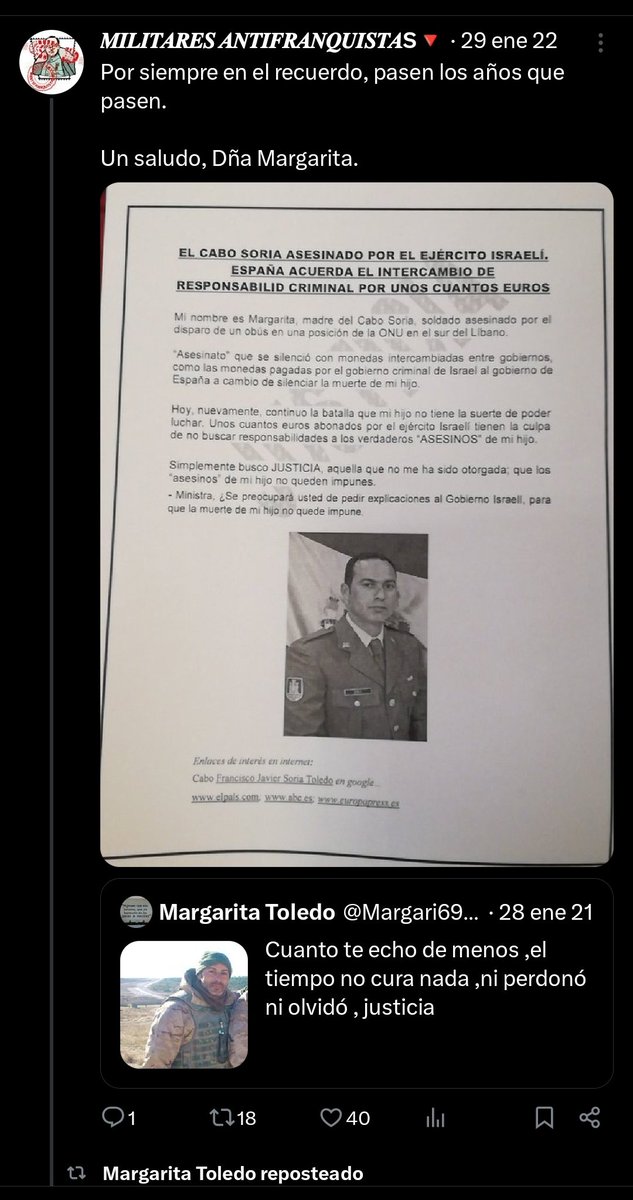 militaresantifa's tweet photo. @Margari69932840, incluso los que no creemos en dioses tenemos cierto consuelo en que algo sea cierto y puedas reencontrarte con tu hijo asesinado por aquellos que cuando ocurrió debió revolver ya entonces las relaciones con el Estado español.

Salvas al cielo. DEP, madre coraje. https://t.co/EG20ZmeiTM