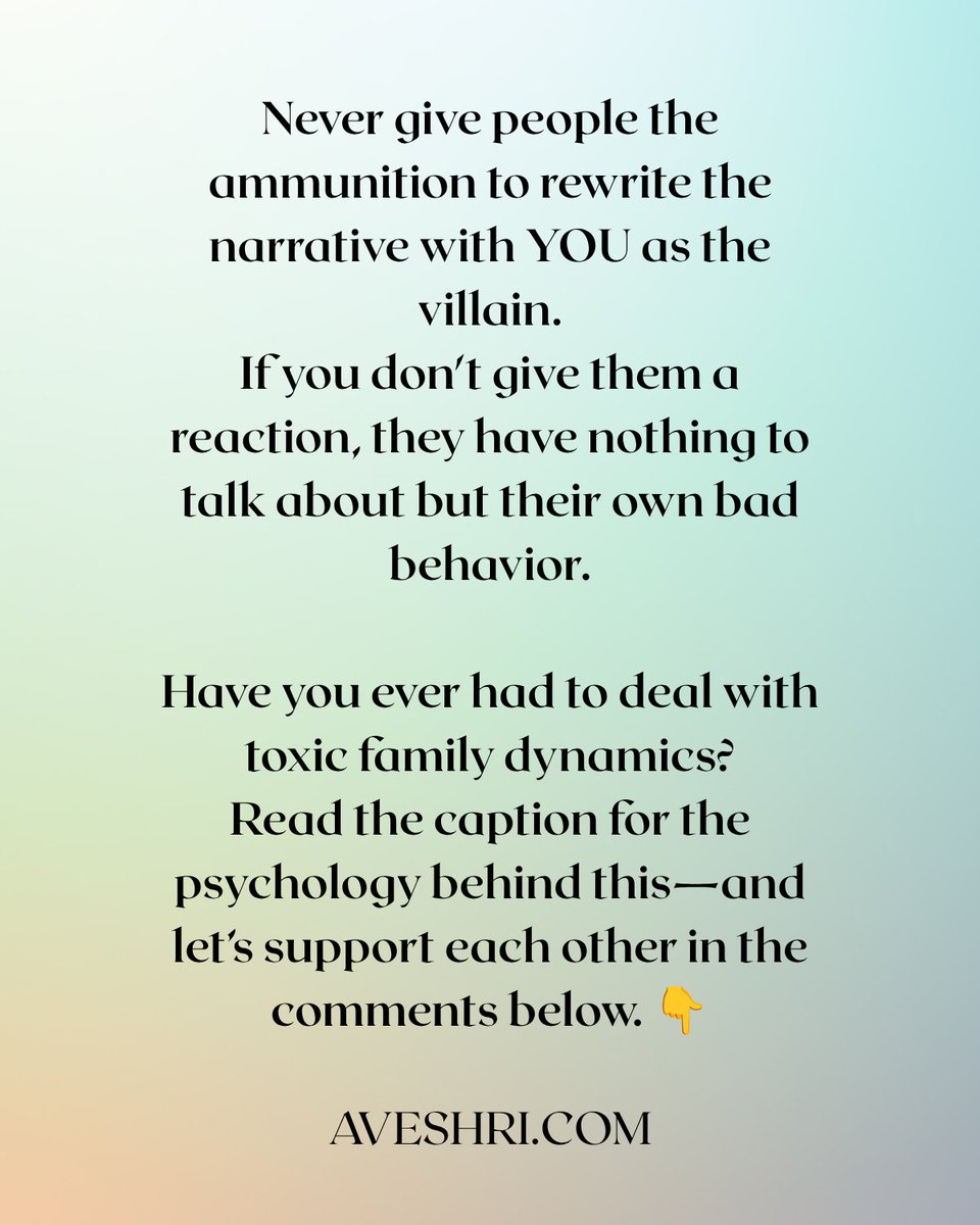aveshri's tweet photo. When my in-laws screamed and used vulgar language against me, I didn't yell back. I just breathed and centered myself. Why? Because if you react to toxic people, your reaction becomes their cover story. Never give them the opportunity to make you the villain. 🧵👇 https://t.co/kktLc2A33r