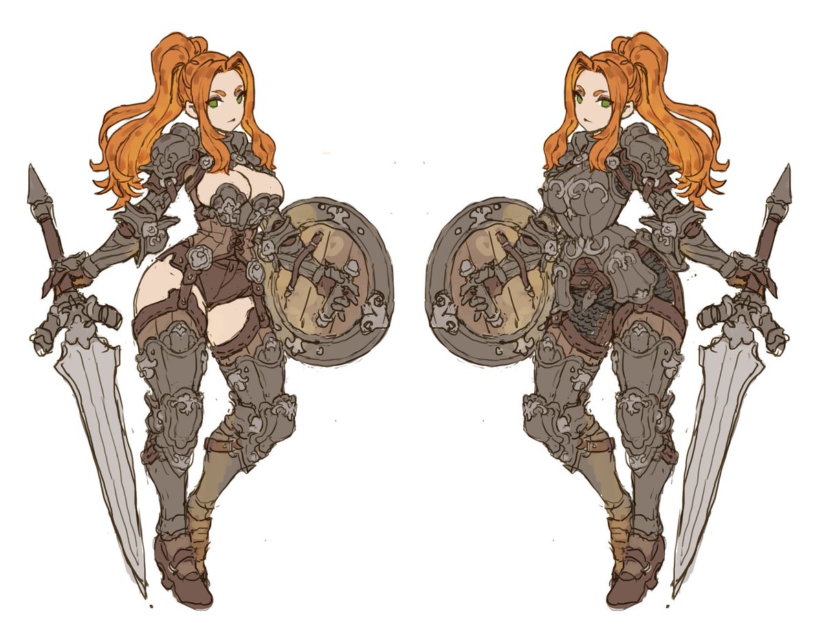 nrcgray's tweet photo. I got told off the other day for drawing bikini armor😅
so I mde this armor armor vs armor picture:
which style do you prefer? https://t.co/8AqiWJHTUe