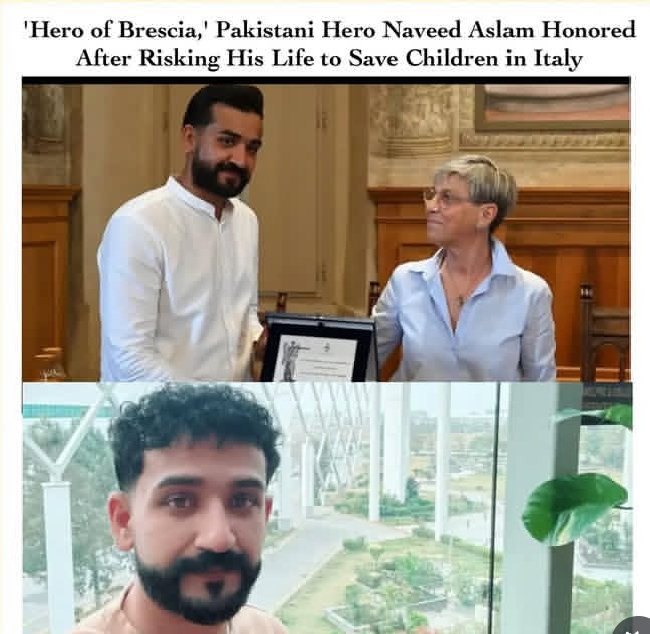 Fizza_azi's tweet photo. Naveed Aslam's selfless act of risking his own life to save children in Italy has made every Pakistani proud. Humanity always comes first. Salute to a real hero
#NaveedAslam #HeroOfBrescia #PakistanPride #RealHero #HumanityFirst https://t.co/Y2shM8vuvN