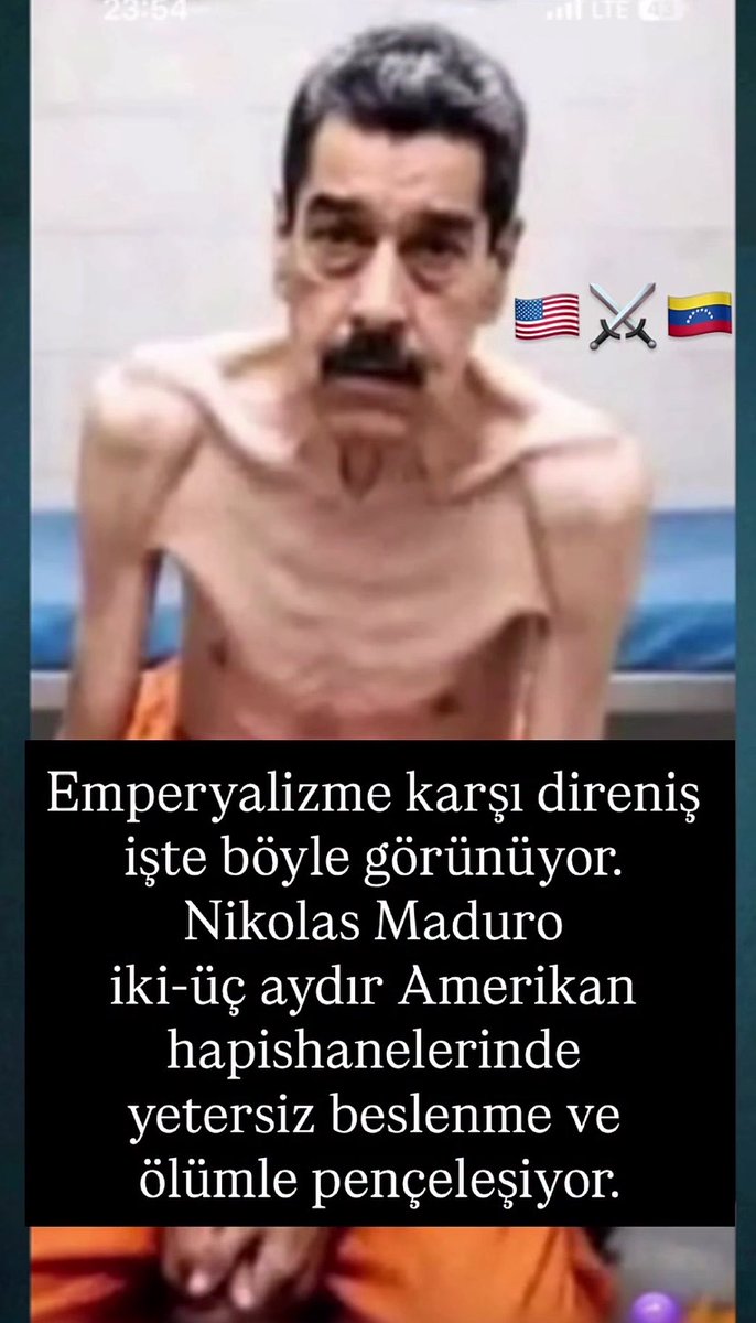 Arzuxxij's tweet photo. Amerika tarafından kaçırılan Venezuela Başkanı Nikolas  Maduro, ona ihanet edenler yüzünden bu halde ve bugün Venezuela nın durumu günden güne kötüye gidiyor ..

Allah yardımcın olsun😔 https://t.co/4yEYFEM115