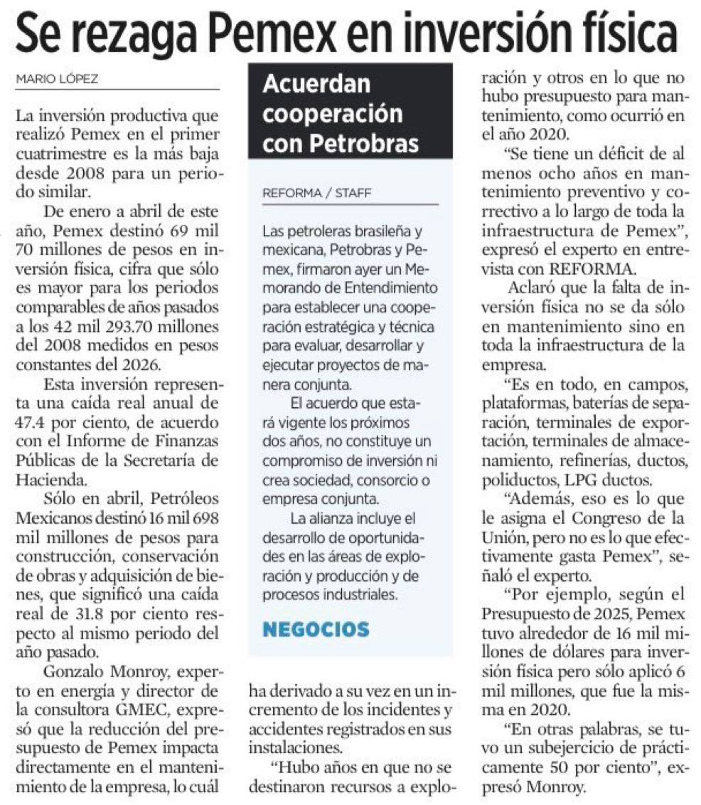 FDoringCasar's tweet photo. Antes de dejar @Pemex el violentador de Víctor Rodríguez dejo junto con @LuzElena_GE y @Claudiashein vencimientos de deuda pública para 2026 por 86,012 millones de pesos, el mayor monto en lo que va del sexenio con lo cual NO será autosuficiente en 2027 como lo prometió el "gabinetazo" energético

Además, la inversión física durante el primer cuatrimestre de este año con una caía REAL ANUAL de 47.4% (el violentador estuvo ahí hasta el 14 de mayo) fue la más baja desde 2008 para un período similar