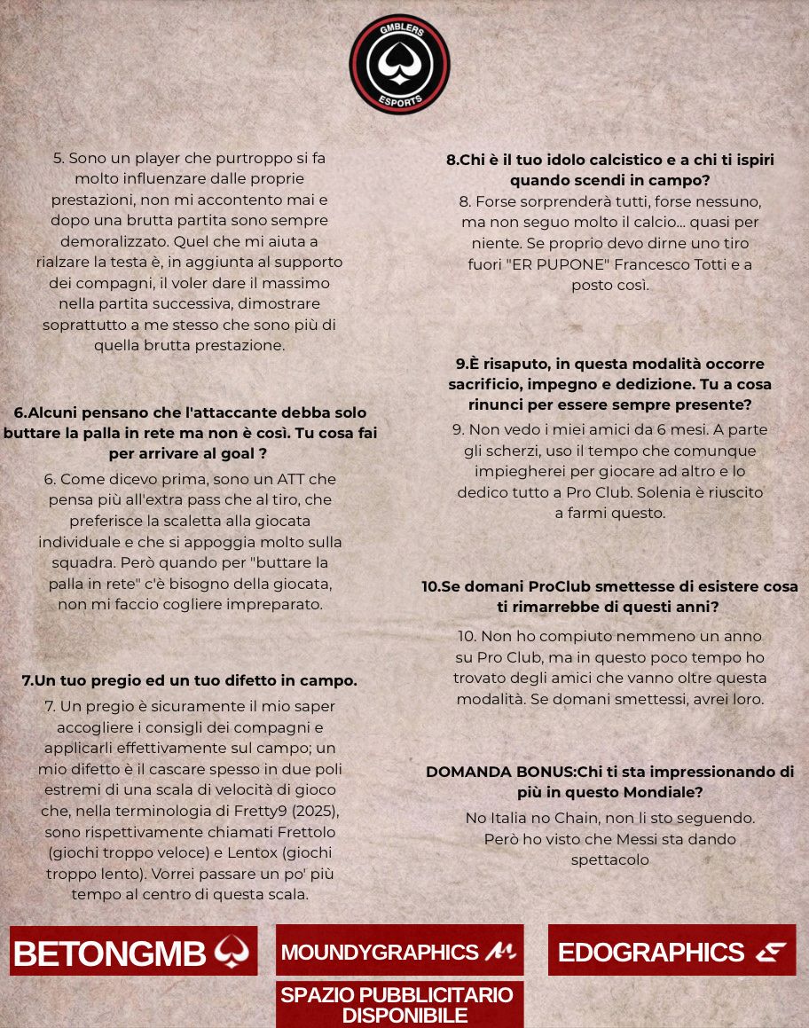 GmblersProClub's tweet photo. Nuova intervista per la nostra serie GMBLERS: UNFOLDED ❤️🖤 

Ultima intervista prima della pausa estiva.È come ultima intervista ci siamo lasciati una star.😎
Attaccante poliedrico,talentuoso e tecnico:lui è @Nik_gregg190♥️🖤

Buona lettura 🃏🎲 

#BetOnGMB❤️🖤 #GMBwin
#ProClub #FC26