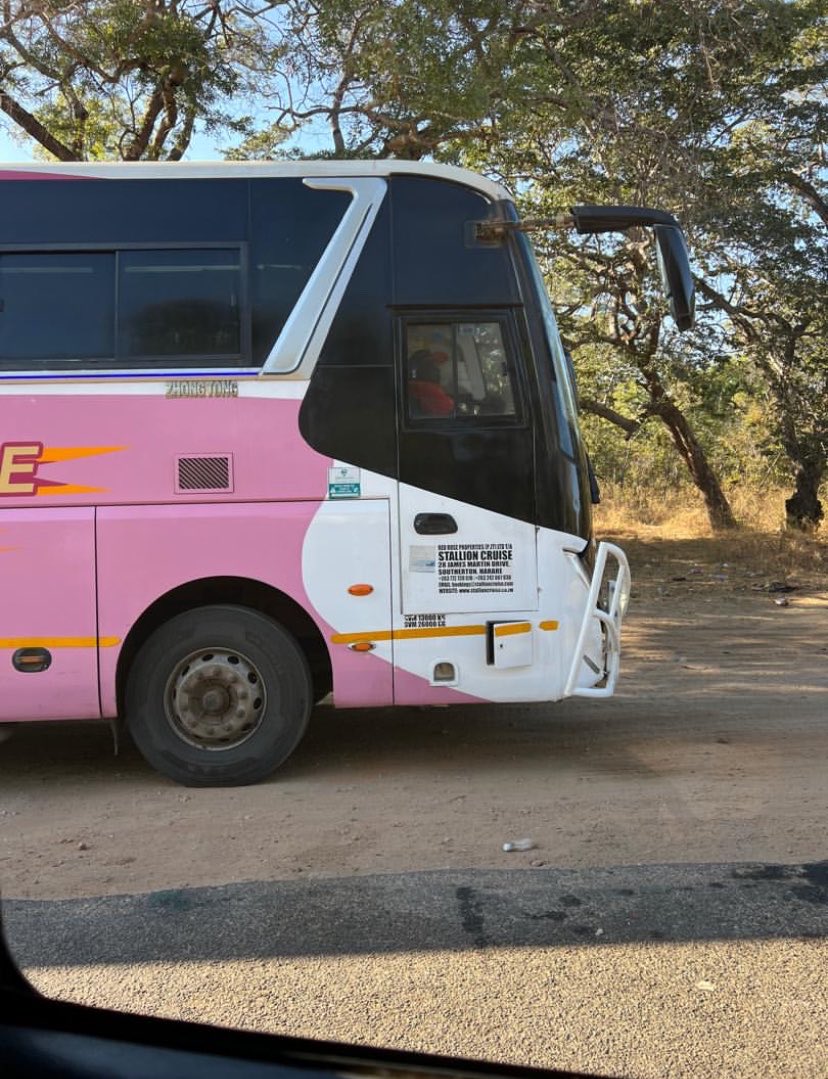 Gary161718's tweet photo. A bus belonging to Stallion Cruise (No. 79), travelling towards Victoria Falls, overtook four Painted Dog Conservation vehicles displaying hazard lights shortly after Gwayi Bridge.
The area is clearly marked with multiple wildlife warning signs, yet the driver overtook on a blind rise.
This kind of driving puts passengers, other road users and wildlife at unnecessary risk.
We urge all drivers travelling through wildlife areas to slow down, obey road rules and remember that arriving safely is more important than arriving quickly.
@PoliceZimbabwe