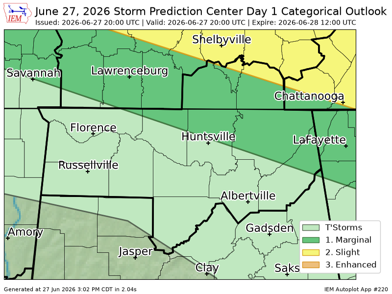 alstormtracker's tweet photo. #SPC issues Day 1 Slight Convective Risk at Jun 27, 20:00z for HUN https://t.co/BPTNGNmQ5A https://t.co/7dKpShKeiB