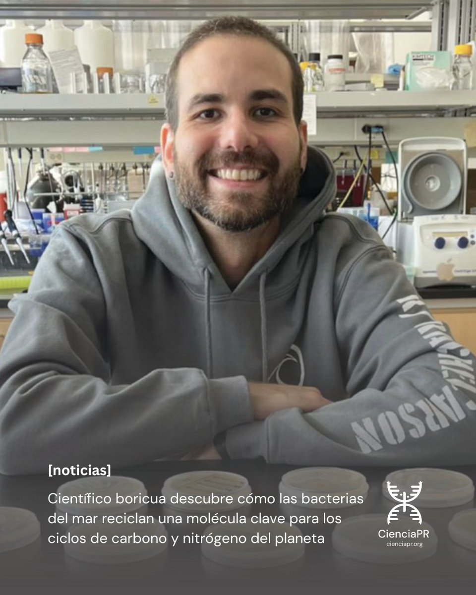 CienciaPR's tweet photo. 🌊 Científico boricua descubre cómo las bacterias del mar reciclan una molécula clave para los ciclos de carbono y nitrógeno del planeta. El Dr. Frank Xavier Ferrer González, graduado de la UPR Mayagüez, publicó el hallazgo en Nature Microbiology. https://t.co/T9eURCAajF