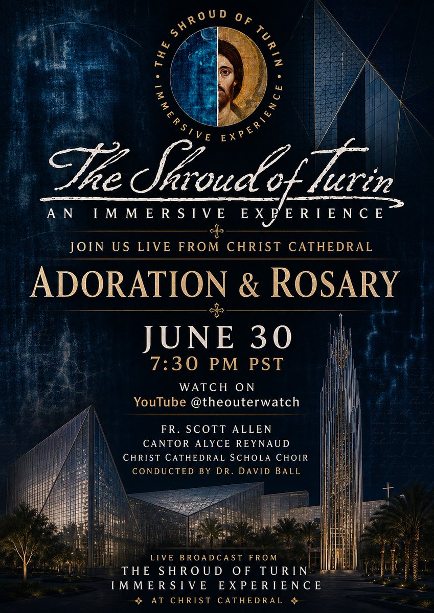 TheOCFoundation's tweet photo. The Shroud of Turin: An Immersive Experience will be hosting a special evening prayer. Join us this Tuesday, June 30th, as OCF's very own Anthony Vultaggio will lead us in praying the Sorrowful Mysteries during Adoration. Tune in live on @theouterwatch’s YouTube channel @ 7:30pm. https://t.co/oa9Wjk0SRW