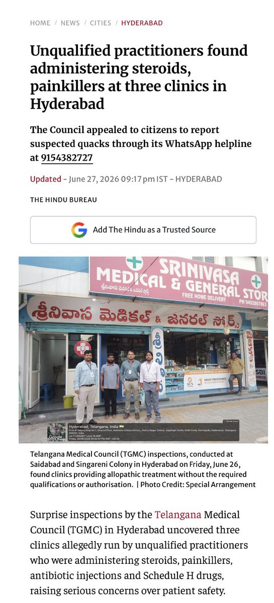 GurorangriPadme's tweet photo. From street food to clinics, everything is substandard in Hyderabad.

This doesn’t happen overnight; it’s a collective failure of both previous and current governments.

We citizens don’t deserve this. https://t.co/eq1dlJqbAY