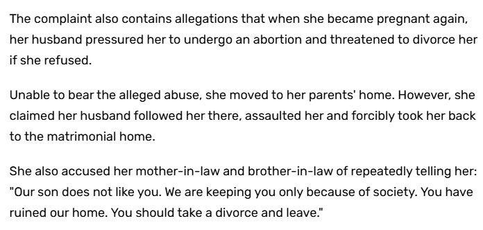 imra_mra's tweet photo. This entire case is completely fake. Let me explain how:-

1 In this case, the woman suddenly remembered after 15 years that her harassment had started just 15 days after the marriage.

2 Along with the husband, his mother and brother are also falsely accused. Everyone is dragged into the case solely to create pressure.

3 This woman did not file for divorce instead, she filed a criminal complaint. The motive is clearly to exert pressure.

4 If you read this woman's allegations, you will immediately understand that the entire case is fabricated. There is not a single allegation that she has left out. 

This case can never be proven in any Indian court. However, the trial will still go on. The laws and the government of this country have turned marriages into a धन्धा ...! 

https://t.co/sMqJDt6QWX