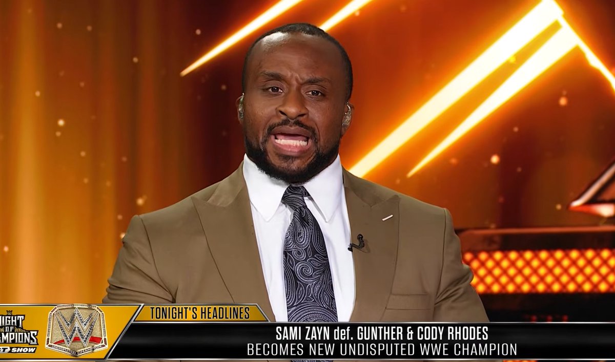 WrestleTalk_TV's tweet photo. Big E says Sami Zayn has "overcome a lot of nevers" on his way to his first Undisputed WWE Championship win at Night of Champions:

"Sami has overcome a lot of nevers. When I was in the locker room for the longest time, we knew who El Generico was, we knew about his work on the indies, but there was always ‘He’s not the WWE mold, he’ll never be signed here.’ 

"He finally comes to WWE, ‘Ok he’s a good hand, he can put on these great matches in the mid-card, but he’ll never be World Champion.’ 

"He broke through that glass ceiling that he was butting his head up against for all these years, so many times to finally become WWE Champion."

(WWE Night of Champions Post Show)