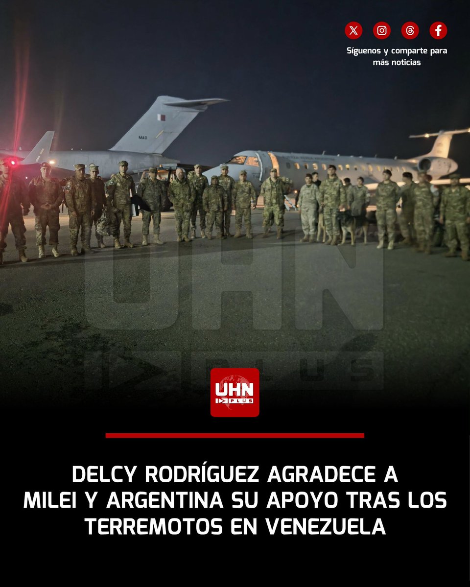 UHN_Plus's tweet photo. 🇻🇪🇦🇷‼️ | Delcy Rodríguez agradeció públicamente a Javier Milei y al pueblo argentino su solidaridad tras los terremotos: "valoramos su respaldo y el compromiso de acompañarnos en las labores de rescate y asistencia a las familias afectadas." https://t.co/3WfrG2uC9z