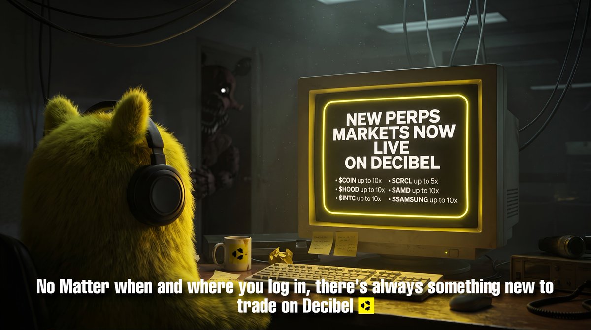NitinkashyapSTR's tweet photo. No matter when and where you log in, there's always something new to trade on Decibel.👀

Most perp DEXs started with crypto, and that's still where most of the attention goes.

But markets don't stop at crypto anymore. People who trade BTC also keep an eye on stocks, AI companies, stablecoin companies, chip makers and everything happening across global markets.

That's why I like seeing Decibel keep adding new perp markets instead of only adding more crypto pairs.

This time they added:

• $COIN - 10x Leverage
• $CRCL - 5x Leverage
• $HOOD - 10x Leverage
• $AMD - 10x Leverage
• $INTC - 10x Leverage
• $SAMSUNG - 10x Leverage

All available to trade onchain from the same platform.
For me, that's what Web3 trading should feel like.
More markets, one account, no switching between different platforms every time something interesting happens.

#DecibelTrade #Perp #DEX