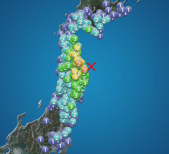 wni_jp's tweet photo. 【地震情報】
6月28日 5:21 震度5弱
震源：岩手県沖 M6.1 深さ約40km
この地震による津波の心配はありません。
https://t.co/Wv67VoxHDB https://t.co/D7aCloNfZ8