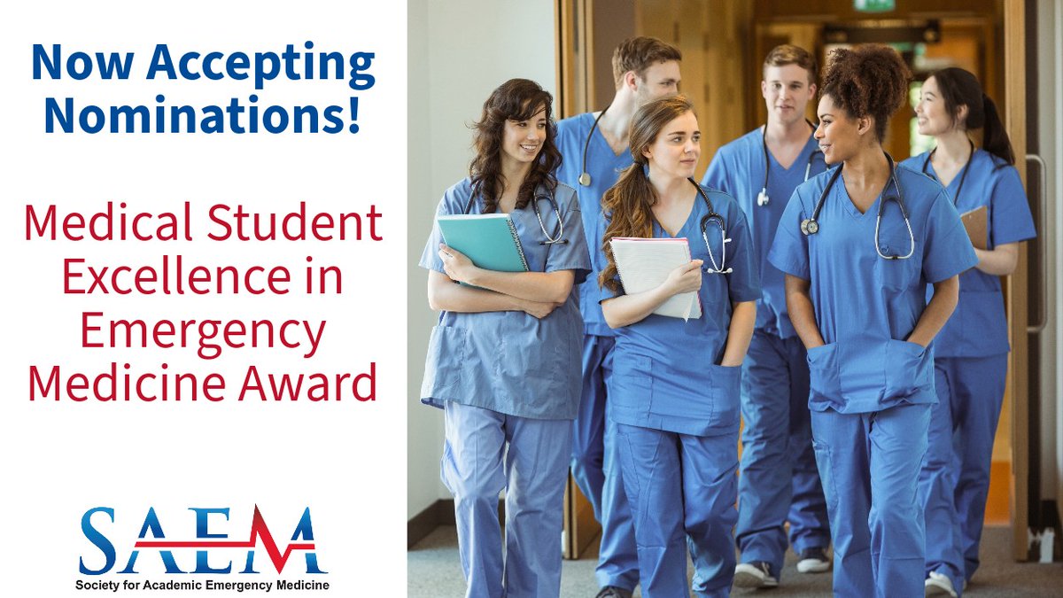 SAEMonline's tweet photo. Honor and support future leaders in academic #EmergencyMedicine by recognizing a senior medical student who demonstrates outstanding achievements in the field! Each medical school may nominate one student. 

Learn more and submit your nomination: https://t.co/6BIPctKyUM https://t.co/stvMt2xYi2