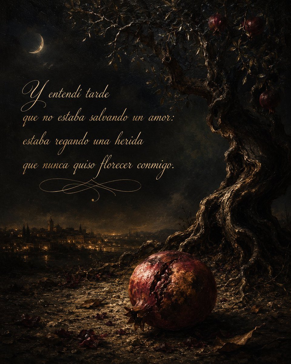 Minguimin's tweet photo. La fruta no cae lejos del árbol 

Venía de una raíz nocturna,
de luces que no aman.

Yo, tonto jardinero,
quise cuidar esa fruta como si fuera milagro.

Y entendí tarde
que no estaba salvando un amor:
estaba regando una herida
que nunca quiso florecer conmigo. https://t.co/NOkPcGZZvD