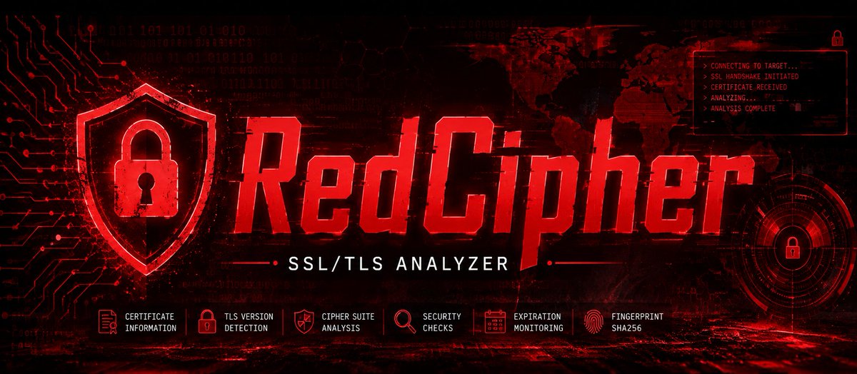 ankaredofficial's tweet photo. 🔭 RedCipher - SSL/TLS Analysis Tool

Learn TLS Handshake, X.509 parsing, SHA-256 fingerprints, and certificate analysis step by step.

🔗 Read more: https://t.co/7YQYsKPXBE

#Python #CyberSecurity #SSL #TLS #AnkaTeam #TurkHackTeam #Hack #TurkishHacker #AnalysisTool https://t.co/kmAYHxlz7q