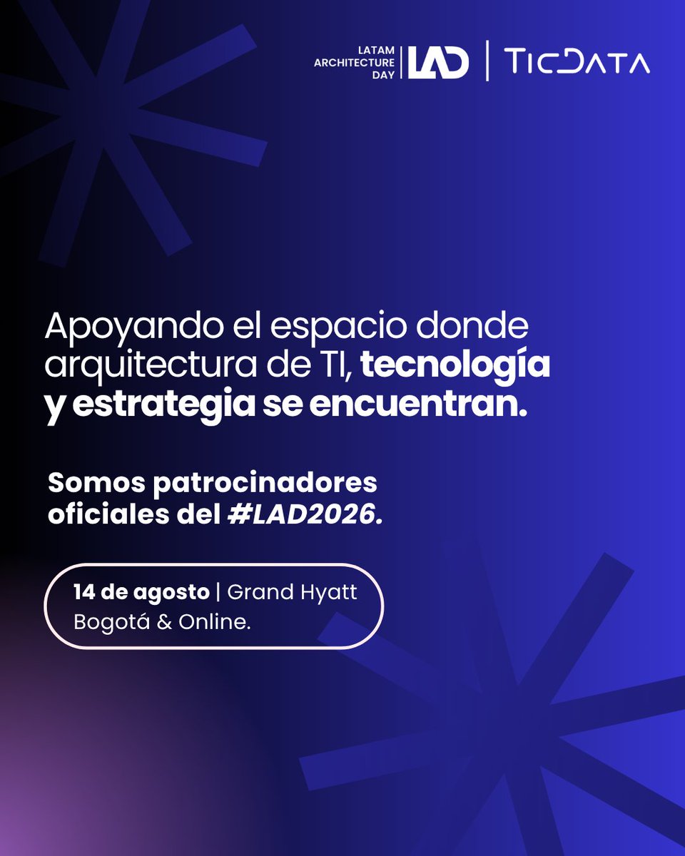 TICDATACo's tweet photo. La arquitectura de TI ya no es soporte. Es estrategia.

Somos patrocinadores del #LAD2026 🚀
14 de agosto | Bogotá + Online

🔒 Cupos limitados
💬 Comenta “LAD” o escríbenos y te compartimos el acceso https://t.co/Ayiqdc37H1