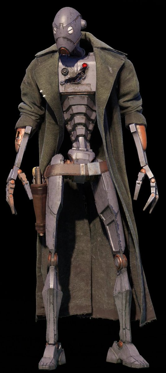 BoyishGirlie's tweet photo. If nothing else, new Star Wars projects has realised that droids in long coats or cloaks look really cool https://t.co/0zOwnb7Q4L