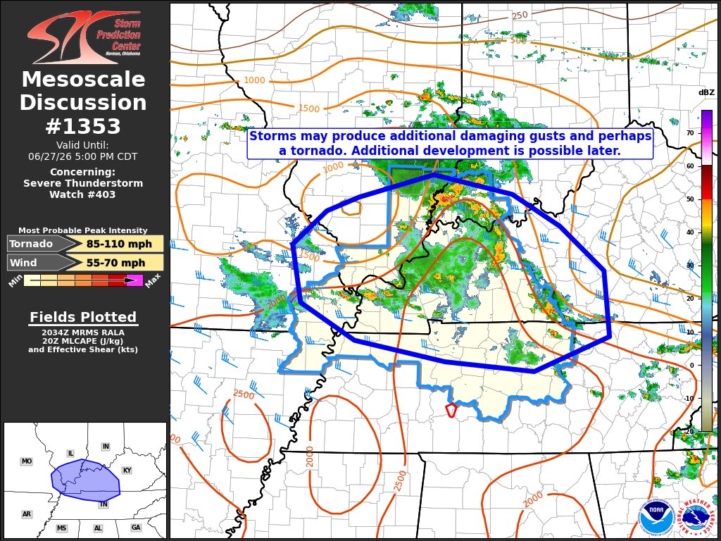 NWSSPC's tweet photo. 3:38pm CDT #SPC_MD 1353 , #tnwx #kywx #inwx #ilwx #mowx, https://t.co/eZ06gM0iP4 https://t.co/unrpUrn1KO