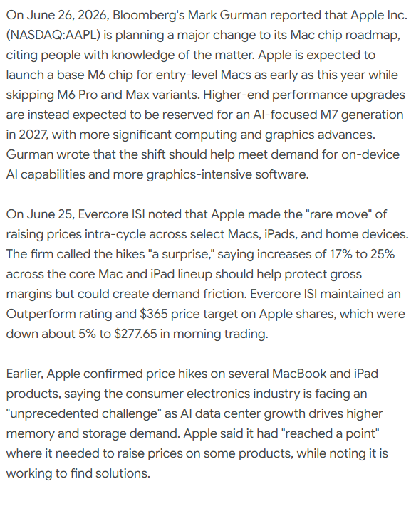 Richard_TGL's tweet photo. $AAPL Apple (AAPL) Plans Mac Chip Roadmap Shift Toward AI-Focused M7 https://t.co/JG6GQBciY3
