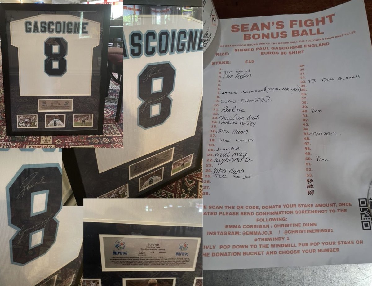 emmajc_x's tweet photo. Signed Paul Gascoigne England shirt. £15 per go, once completed it will run with the next National Lottery bonus ball(round 1). Please donate directly to the go fund me page and message @emmajc.x on insta❤️❤️ https://t.co/HsRDLI7Hth https://t.co/DdM7z7HI4m