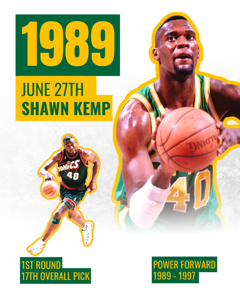 SeattleSonics's tweet photo. 37 YEARS AGO TODAY: Your Seattle Supersonics selected Shawn Kemp and unleashed one of the most electrifying players in NBA history. https://t.co/Cmcr2xRLx2