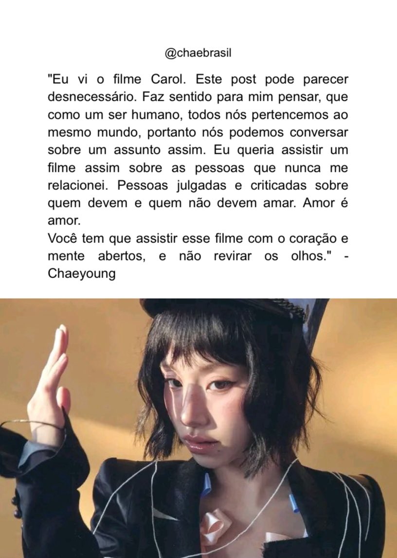 chaebrasil's tweet photo. 🏳️‍🌈 “Pessoas julgadas e criticadas sobre quem devem ou não amar. Amor é amor”

Em comemoração ao DIA DO ORGULHO, vamos relembrar da resenha que a Chaeyoung publicou em seu blog pessoal sobre o romance lésbico ‘CAROL’. https://t.co/HOSXgi9ZXQ