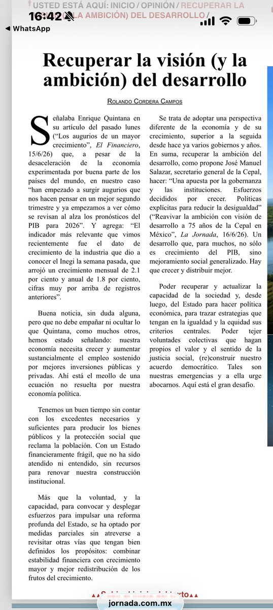 JoseMSalazarX's tweet photo. Muchas gracias @rolando_cordera por tu cita de mi artículo sobre la necesidad de recuperar la visión y las ganas (la ambición) del desarrollo! https://t.co/DF4578ORto