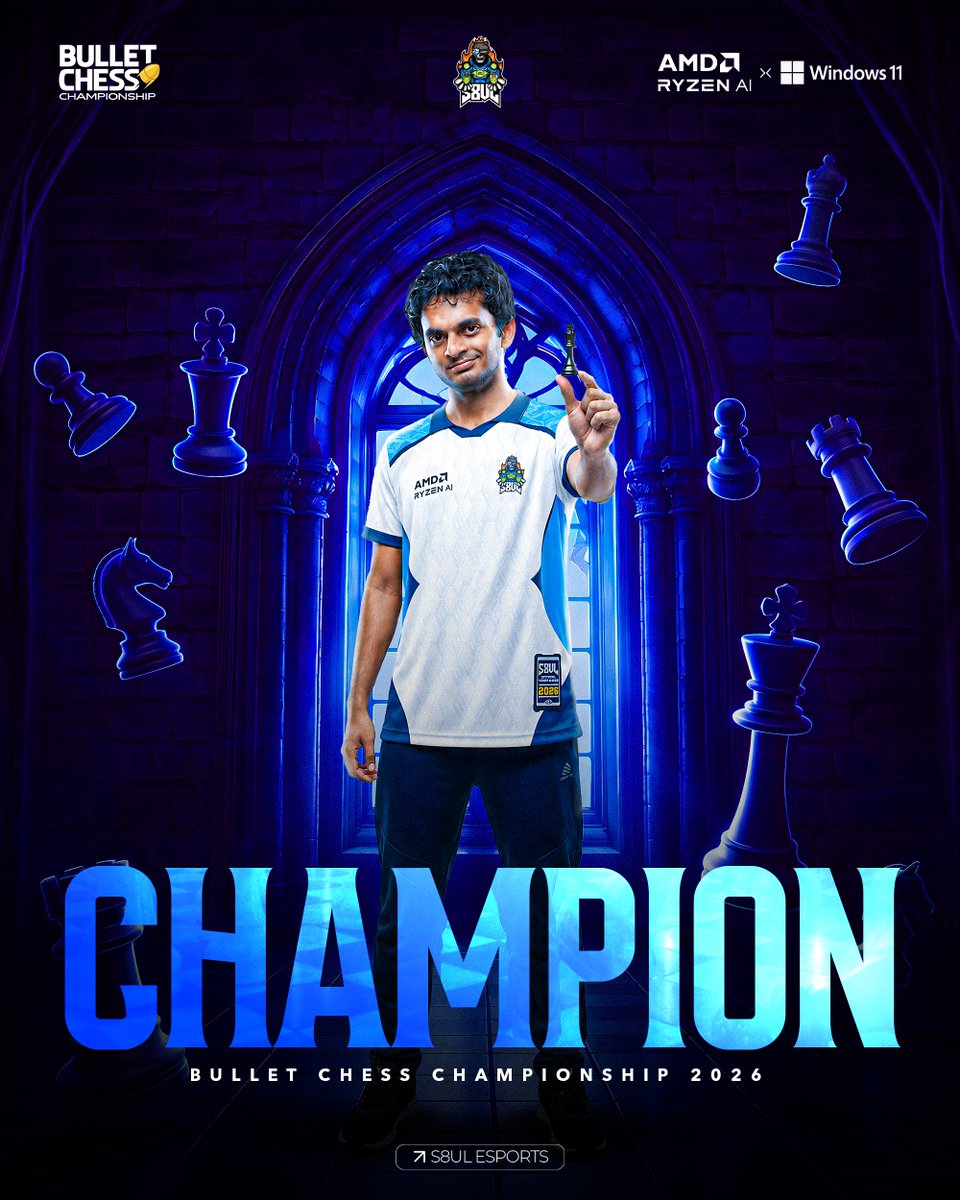 S8ulesports's tweet photo. History Made! 🇮🇳

@NihalSarin is your 2026 Bullet Chess Champion! 🚀

#S8UL #S8ULFTW #AMD https://t.co/prG8lvgFQz