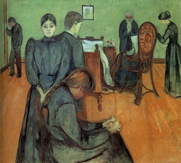 Cynthia_100101's tweet photo. EdvardMunch در The Death In The Sickroom بجای مرگ، اندوه بازماندگان را به تصویر کشید؛ آدمهایی که هرکدام به تنهایی سوگ را زندگی میکنند.
رنگهای سرد و فضای سنگین اتاق، این اثر را به بازتابی از تروما و خاطرهی مرگ خواهرش تبدیل کردهاند.
🖼️ #TheDeathInTheSickroom
👨🏻🎨 #EdvardMunch https://t.co/rRO9cxMs69