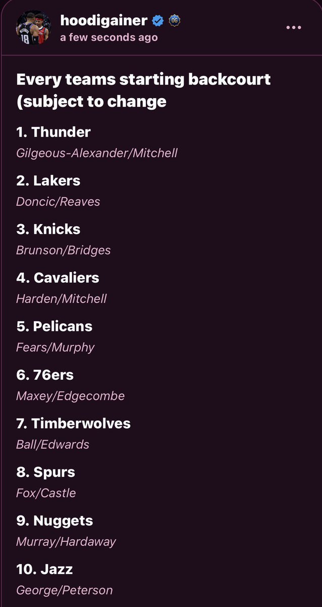 hoodigainer's tweet photo. Every teams starting backcourt (subject to change) https://t.co/HydnuLtPun