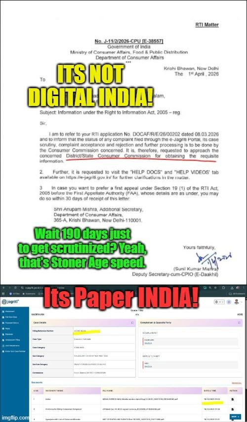 kasirajananbu's tweet photo. @jagograhakjago @PralhadJoshiOfc @blvermaup @Nimu_Bambhaniya @inidhikhare @PIB_India @mygovindia @PMOIndia @nch1915 @JoshiPralhad Sir, 190+ DAYS DEADLOCK on #eJagriti! My case 202512180019 filed 18/12/25 is frozen at South Chennai Comm. Per Sec 36(1) of CP Act, it is legally DEEMED ADMITTED. Yet Ministry’s RTI tells me to go in person! Kindly intervene. @DoCA_GoI @jagograhakjago @consumerline https://t.co/8WOx52t4Mx