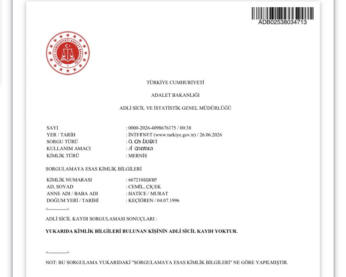 avcemilyedek2's tweet photo. GERÇEKLER KONUŞSUN!

Merhabalar, ben Avukat Cemil Çiçek, bu yeni hesabım. Butlan aleyhine paylaşımlarımdan dolayı son hesabım da erişime engellendi!

Ciddi bir haksızlığa maruz kalıyorum. Susmam için ciddi baskıya maruz kalıyorum.

“Ama o FETÖ’cü” diyenler için, daha önce defalarca açıklamıştım ama bir kaç dostumun önerisiyle e-devletten aldığım belgelerle o iddiaları kökünden tek tek çürüteceğim:

1– 15 Temmuz darbe girişiminde daha 18-19 yaşındaydım. Memur falan değildim. O yüzden ihraç değilim.

2– İlk belge 26 Haziran 2026 tarihli (güncel) adli sicil kaydım. Tertemiz.

3– İkinci belge babamın güncel adli sicil kaydı. Tertemiz. Hiçbir zaman ceza almadı yani. Bu cümleyi Siber’deki polislerimiz iyi okusun: Babam Hakkari-Yüksekova’da PKK tarafından vurulan gazi polis memurudur.

4– Belgelerden görüldüğü üzere soyadımı hiç değiştirmedim. Hep Çiçek’ti. Babamın ismi de belgelerde görüldüğü üzere Murat Çiçek.

5– Son belge Polis okulundan “istifa” ettiğime dair belge. Polis okulundan atılmadım. 2014 yılında girdiğim okuldan kendi isteğimle 2 ay sonra istifa edip Hukuk okumaya karar verdim.

6– 2020 yılında Adalet Bakanlığı’nın her türlü güvenlik soruşturmasından geçerek Ankara Barosu’na kaydolarak avukat oldum.

7– Eğitim amacıyla vize alarak ve pasaportla legal bir şekilde yurtdışına gitmek firar etmek değildir.

Özür dileyenlere, laflarını geri alanlara hakkım helaldir. Ama tüm bunlara rağmen hala iftira atanlara hakkım asla helal değildir ve dava açma hakkım saklıdır.

Sesimi duyurup destek olabilirseniz sevinirim, olmazsa da hepinizin canı sağolsun! Bu yeni hesabımı takip edebilirsiniz. @avcemilyedek2