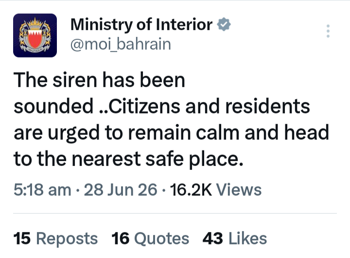 GulfLetter's tweet photo. BREAKING: Large explosions are reported in Manama, Bahrain, as Iran launches drones and missiles at U.S. positions following a second day of U.S. strikes on Iranian military sites. Air defenses are active. Tehran says the attack is a direct response to the latest U.S. operation. https://t.co/q6JE8Hfmia
