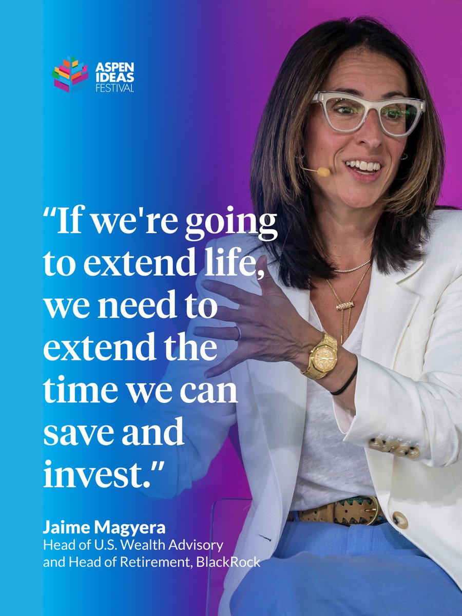 aspenideas's tweet photo. 🧠 The cost of living longer is reshaping affordability and making early saving and financial education more critical for younger generations.

@TIAA President and CEO @thasunda_brown, @BlackRock Head of U.S. Wealth and Retirement Jaime Magyera, and Ida Rademacher, Co-Executive Director of the @AspenInstitute Financial Security Program, shared their thoughts on how individuals, institutions and businesses must adapt to make longevity financially sustainable.

Watch the full session at https://t.co/RwPzKKCpsC #AspenIdeas