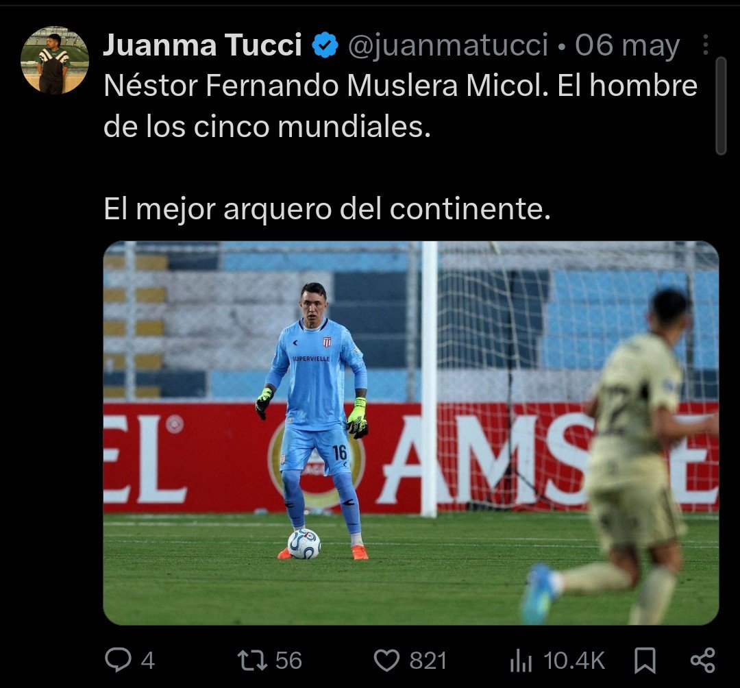 sabrinitazarate's tweet photo. @ElPiojoDelLeon @juanmatucci Siempre mala leche el bobo este.
Hace dos meses para él era "el mejor arquero del continente" https://t.co/Ufid7v517I