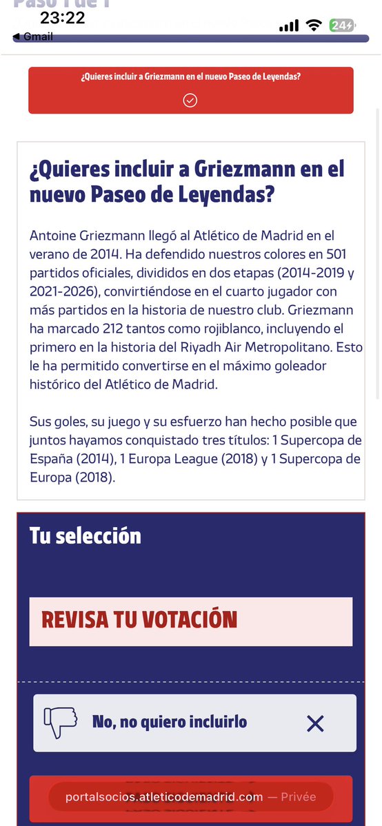 AtletiFrancia's tweet photo. ⚠️ Les socios de l’Atético de Madrid, n’oubliez pas !

Vous avez jusqu’au 7 juillet pour voter si vous êtes pour ou contre inclure Antoine Griezmann dans le nouveau paseo de leyendas pour qu’il ait sa plaque de légende devant le Metropolitano ! 🏟️ https://t.co/YJjvDQEV0Q